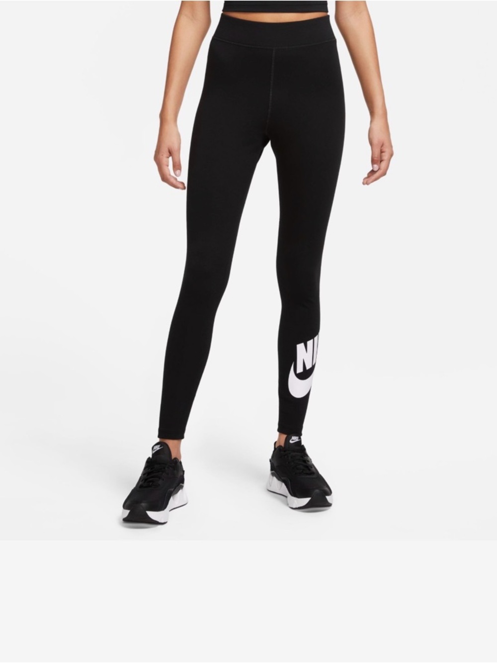 NIKE Women's M Pull On Leg Logo Swoosh Full Length Legging Black Cotton Blend